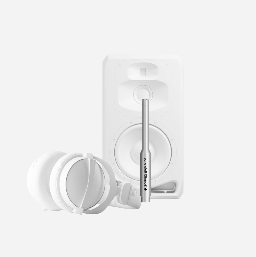 3d White Speaker And Headphones With Microphone