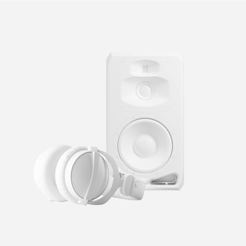 3d White Speaker And Headphones