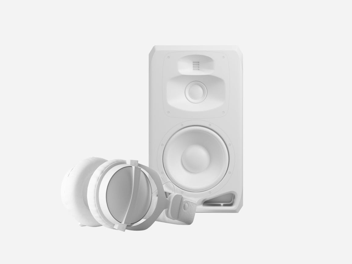 3d White Speaker And Headphones